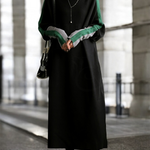 Long Sleeves Loose Contrast Color Stand Collar Maxi Dresses