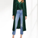 Long Velvet Cardigan Jacket Casual Open Front Velour Lapel Cardigan Maxi Blazer