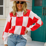 Nadorine Color Block Polo Plaid Sweater