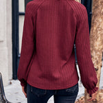 Solid Color Stand Collar Lace Long Sleeve Top Pullover