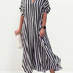Vintage Pattern Print Boho Long Dress Elegant V Neck Short Sleeve Loose Maxi Dresses