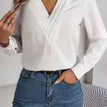 Elegant Layered V-neck Long-sleeved Casual Shirt