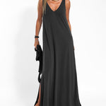 Nadorine Women's Casual Loose Dress Sleeveless Deep V Neck Split Beach Maxi Long Dress