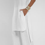 Women Casual Long Vest and Wide Leg Pants Two Pieces Set Suits