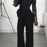 Off-the-shoulder lace wide-leg jumpsuit