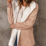 Fleece Long Sleeve Warm Teddy Coat Lapel Cardigan With Pocket