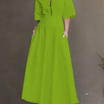 Half Sleeves Loose Solid Color Zipper Round-Neck Maxi Dresses