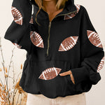 Rugby Sequined Hoodie Zipper Drawstring Long Sleeve Sweatshirt Top