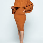 Women's Rib knit Sweater Skirt Two Piece Set Outifts Long Sleeve Turtleneck Sweaters and Tank Midi Dresses