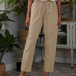 Nadorine Drawstring Elastic Waist Straight Trousers Pants with Pockets