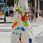 Half Sleeves Loose Asymmetric Printed Split-Joint Tied Waist Lapel Maxi Dresses Shirt Dress
