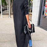 Nadorine Women's Button Down Maxi Shirts Dress Long Sleeve Collared V Neck Kaftan Loose Long Dress Coat