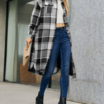 Nadorine Button Down Plaid Classic Long Shirt Jacket
