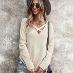 Sexy Hollow V Neck Long Sleeve Sweater