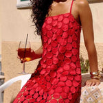 Juju Embroidered Cutout Polka Dots Square Neck Tassel Hem Slip Maxi Dress
