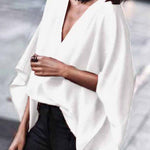 Loose Batwing Sleeves Solid Color V-Neck Blouses&Shirts Tops