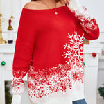 Snowflake Print Off-Shoulder Long Sleeve Sweater
