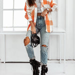 Women Flannel Plaid Light Weight Jacket Shirts Long Sleeve Button Down Shirts Coats