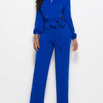 Elegant Long Sleeve Straight Long Pants Jumpsuits Clubwear Rompers with Pockets