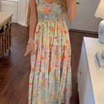 Margovil V Neck Bow Shoulder Tiered Floral Print Maxi Dress