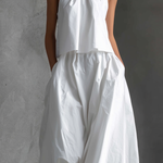 Women's Casual White Cotton And Linen Halter-neck Sleeveless Top And Skirt Set