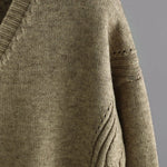 Stylish Loose Long Sleeves Solid Color V-Neck Sweater Tops& Wide Leg Pants Two Pieces Set
