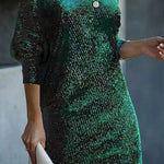 Solid Sequined Off-shoulder Loose Mini Dress