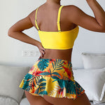 Tropical Print Push Up Ruched Bikini Swimsuit
