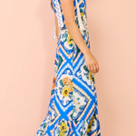 Tie Shoulder Maxi Dress In Azure Floral