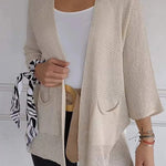 Solid Color Loose Long Sleeve Pocket Knitted Cardigan