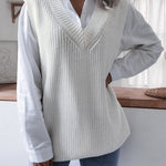 V-neck Knit Sweater Vest Loose Fit Casual Vintage Classic Sleeveless Crop Sweater Tops