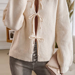 Solid Color Casual Loose Lace-up Knitted Sweater