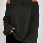 High Neck Cutout Off Shoulder Long Sleeve Loose Sweater