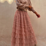 Regal Reverie Tiered Elastic Waist Tulle Maxi Skirt