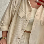Nadorine Double Crepe Loose Oversized Lapel Long Sleeve Shirt Casual Pants Set