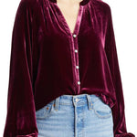 Solid Color Velvet V-neck Long-sleeved Shirt