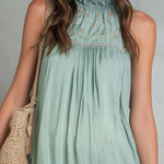 Lightweight Bohemian Embroidered High-Neck Sleeveless Mini Dress