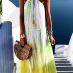 Island Evenings Gradient Print Tassel Halter Maxi Dress
