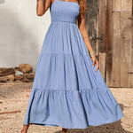 Nadorine Women's Bohemian Long Dress Spaghetti Strap Solid Swing Beach Sleeveless Maxi Dress