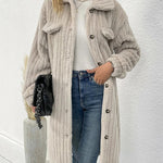 Fuzzy Faux Shearling Lapel Button Down Fleece Outwear Flannel Jacket