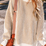 Bright Pink Striped Contrast Trim Loose Sweater