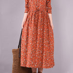 Original Lapel Frenum Floral Printed Midi Dress