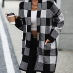 Plaid Dropped Shoulder Cardigan with Pocket