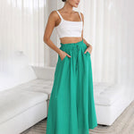 Wide Leg Flowy Pants Summer Boho Elastic Waist Drawstring Palazzo Trousers