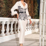 Charlotte Evans | Printed Feather Cuff Maxi Dress For Women