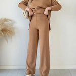 Solid Color Loose Hem Slit Two-piece Sweater Set