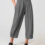 Solid Color Elastic Waist Stitching Straight High Waist Cropped Casual Pants