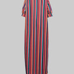 Long Sleeves Loose Split-Joint Striped Lapel Maxi Dresses Shirt Dress