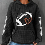 Rugby Print Top Women's Pullover Hooded Waffle Sweatshirt