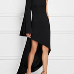 High-Low Long Sleeves Asymmetric Solid Color One-Shoulder Maxi Dresses